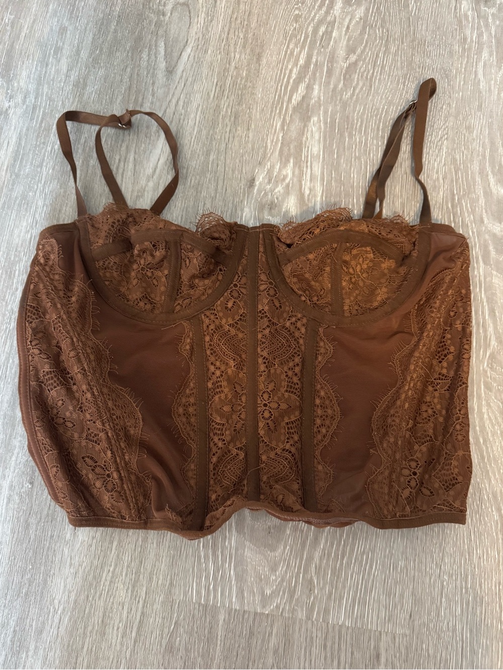 Lace Bustier Crop Top in Rich Brown